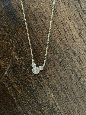 Gold Chain Necklace with Multicolor Crystal Mickey Pendant